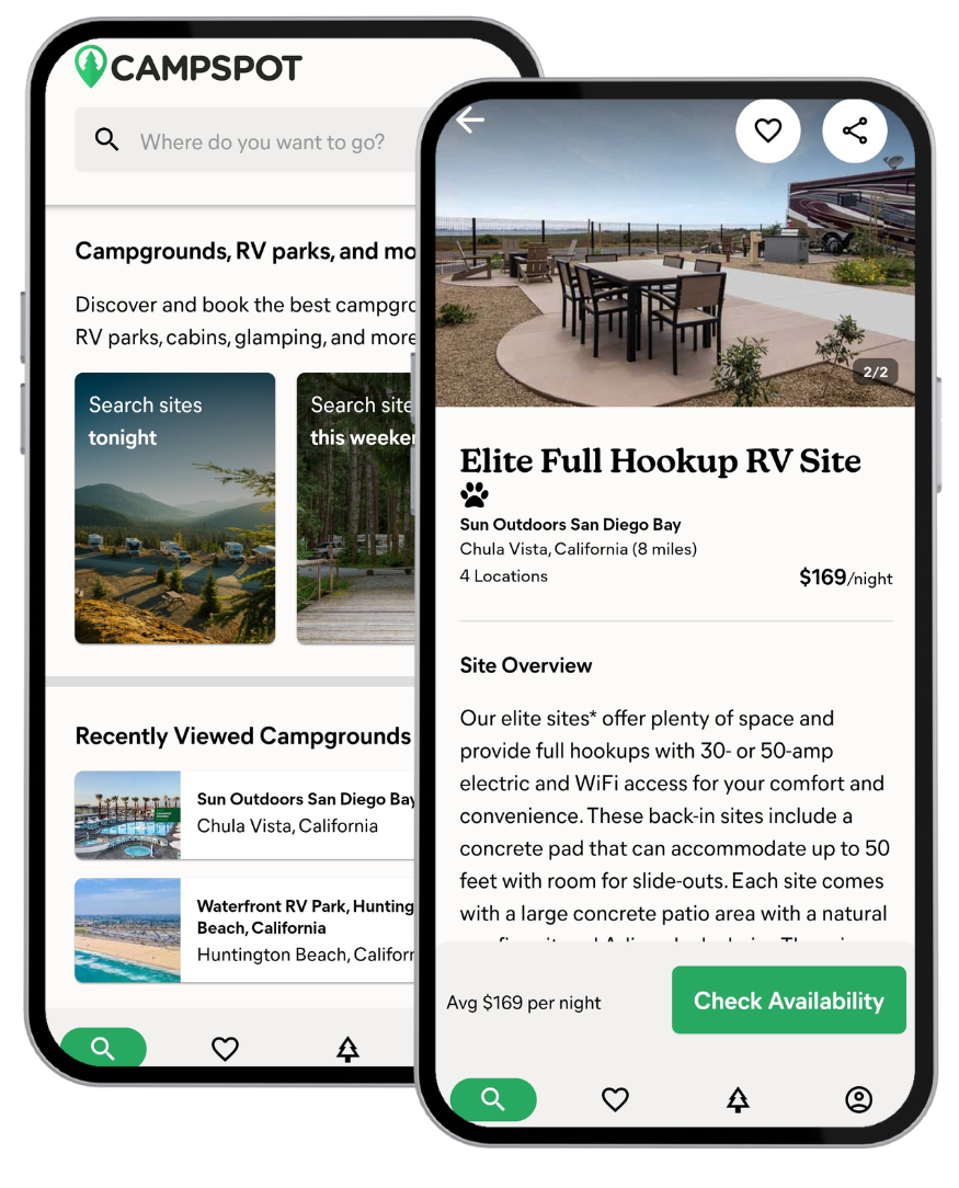 Campspot Mobile App shown on mobile devices.