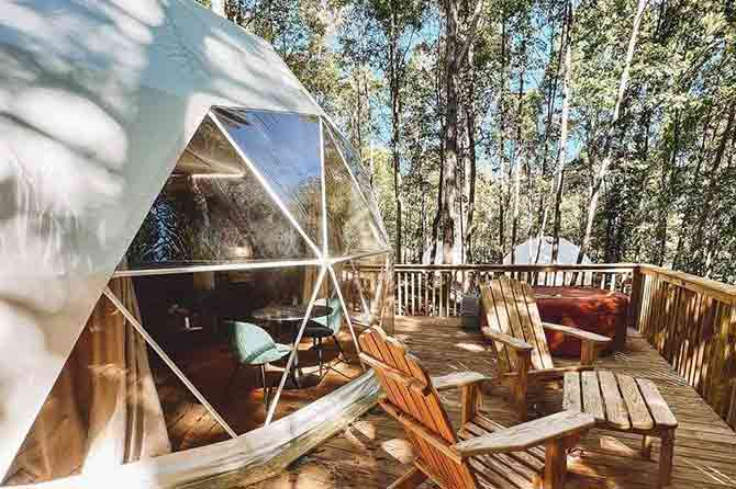 Camping dome on deck at Broad River Campground in North Carolina