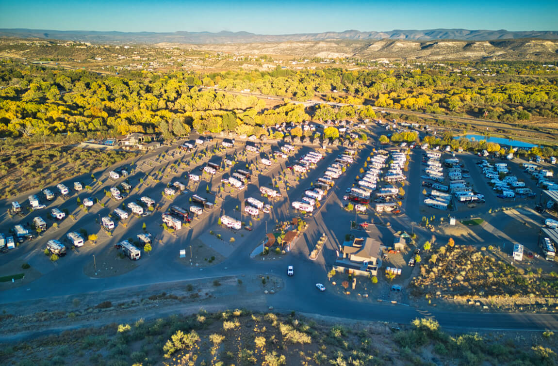 An aerial view of Verde Ranch RV resort in Camp Verde, AZ