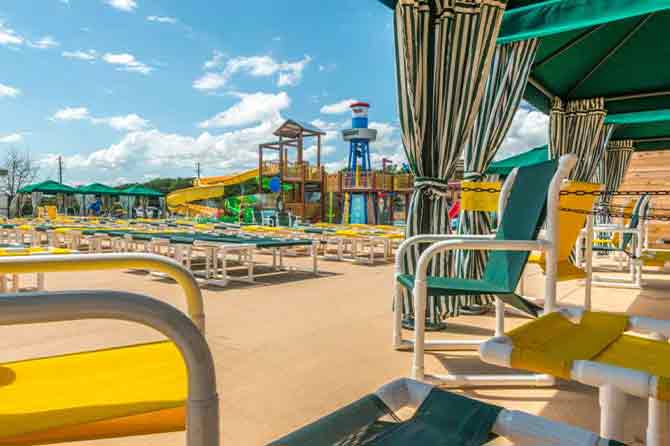 View of water park from cabana at Great Escapes RV Resort in North Texas